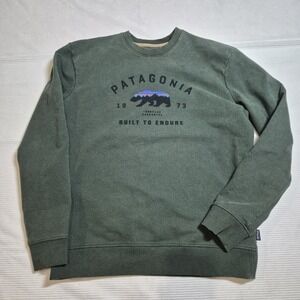 Patagonia M Built To Endure Green Graphic Printed Crewneck Sweatshirt